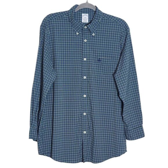 Brooks Brothers Green and Blue Plaid Button Down Dress Shirt Size Large - Picture 1 of 8